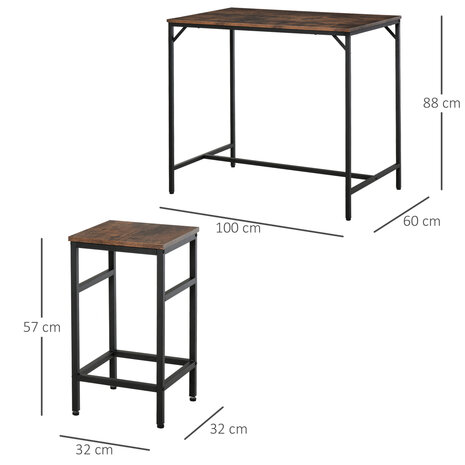 Bartafel met barstoelen - 4 barstoelen - Barkruk - Vintage - Industrieel