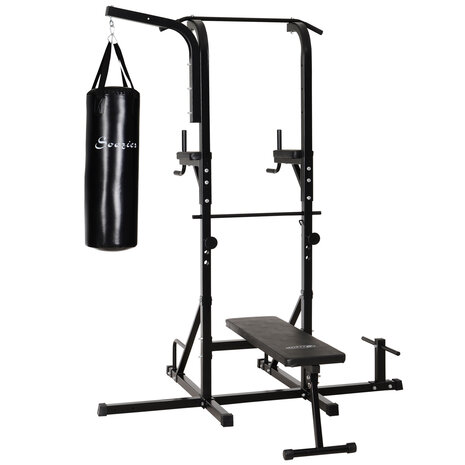 Power Tower - Krachtstation - Home gym - Pull up bar - Dip station - Halterbank - Inclusief bokszak