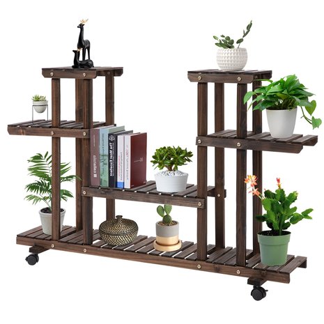 Plantenstandaard â€“ Plantenrek - plantentafel â€“ kamerplanten- bloempotten voor binnen - 4 etages massief hout- 123,5L x 33B x 80H cm - NiceGoodz