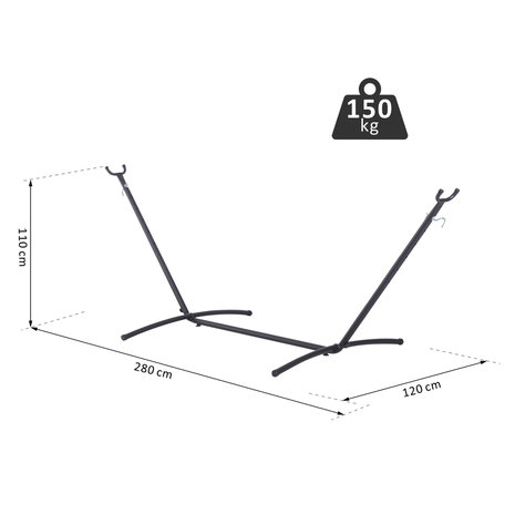 Hangmat standaard - Hangmatstandaard - Zwart - Max. 120 Kg - L280 x B120 x H110 cm