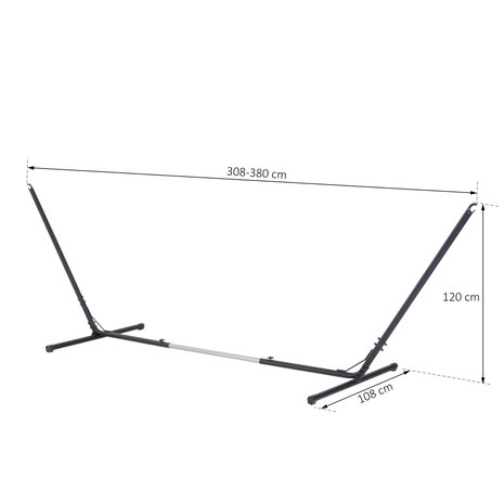 Hangmat standaard - Hangmatstandaard - Zwart - Max. 120 Kg - L308380 x B108 x H120 cm