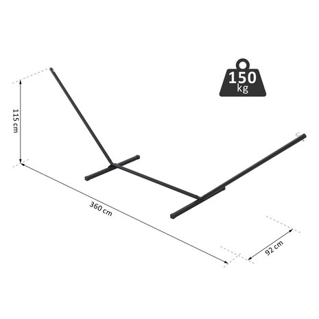 Hangmat standaard - Hangmatstandaard - Zwart - Tot 150kg - L360 x B92 x H115 cm