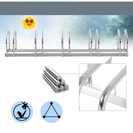 Fietsenrek - Fietsrek -Fietsstandaard - Voor 5 fietsen - Muurmontage mogelijk - 130 x 33 x 27 cm - Verzinkt staal