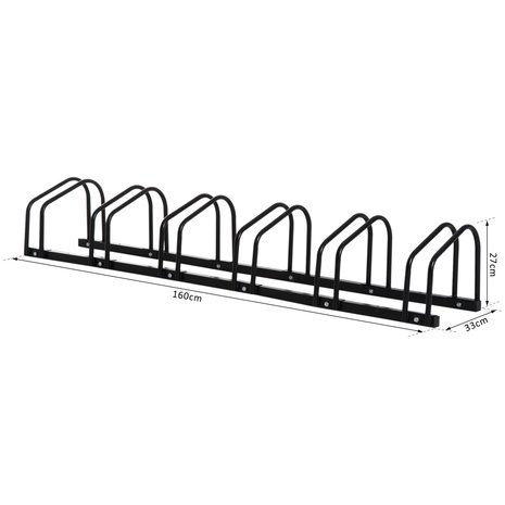 Fietsenrek - Fietsrek -Fietsstandaard - Voor 6 fietsen - Muurmontage mogelijk - 160 x 33 x 27 cm - Zwart