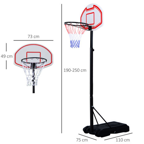 FitGoodz - Basketbalstandaard - 150 tot 210 cm