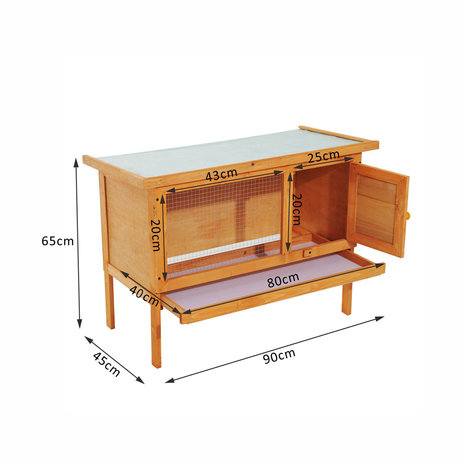 Konijnenhok - Konijnenren - Konijnenhok voor buiten - Hout - 90 x 45 x 65cm