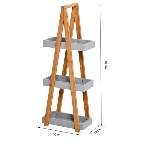 Badkamerrek -Badkamer accessoires - Badkamerkast - Badkamermeubel - 3 etages - Bamboe - Grijs