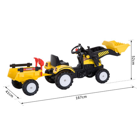 Traptractor met aanhanger -Tractor speelgoed - Buitenspeelgoed -  zwart + geel - 167 x 41 x 52cm
