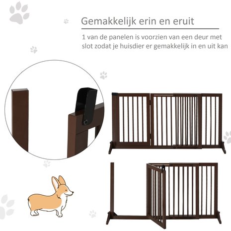 Hondenhek - Honden hek - Dog barrier - traphekje zonder boren - traphek - LxH 113-116 x 71 cm - Koffiebruin