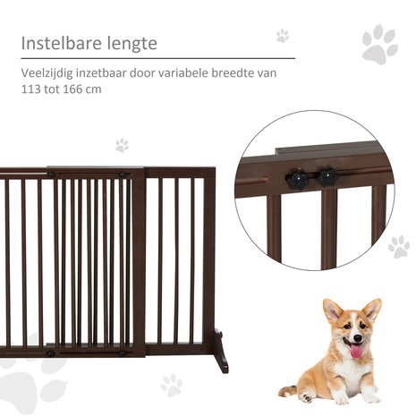 Hondenhek - Honden hek - Dog barrier - traphekje zonder boren - traphek - LxH 113-116 x 71 cm - Koffiebruin