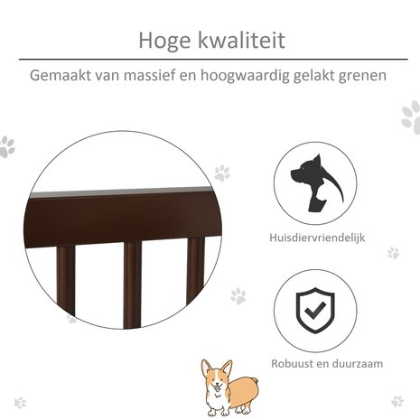 Hondenhek - Honden hek - Dog barrier - traphekje zonder boren - traphek - LxH 113-116 x 71 cm - Koffiebruin