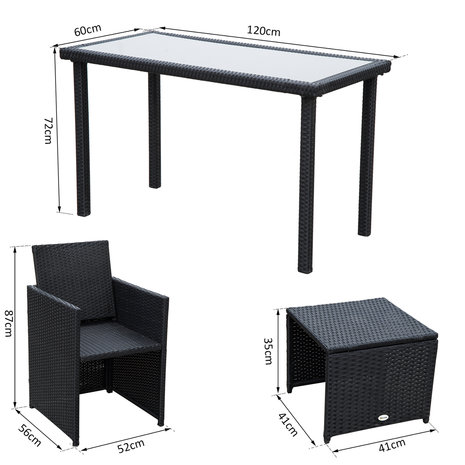 Tuinset -Tuinstoel - Tuintafel -  Polyrotan - Zwart - 11 delig