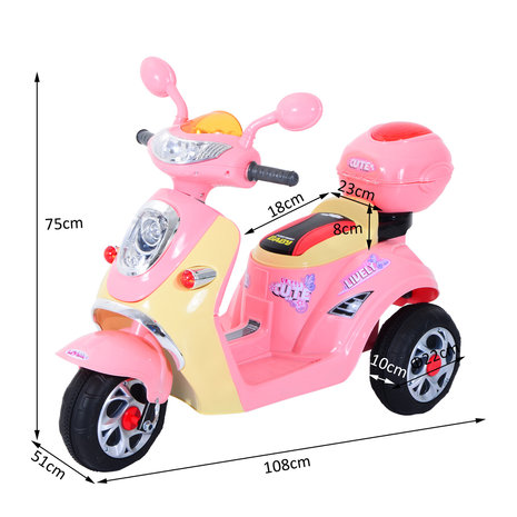 Elektrische Kindermotor -  Elektrische Kinderscooter - Speelgoed - 6V 3 km / h - 108 x 51 x 75 cm -  Roze-  Geel
