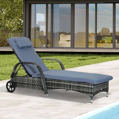 Loungebed buiten - Loungeset - Tuinmeubelen - Tuinstoel - Zonnebed  - Mobiel - Grijs -  L200 x B73 x H (56-103) cm