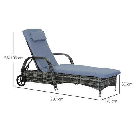 Loungebed buiten - Loungeset - Tuinmeubelen - Tuinstoel - Zonnebed  - Mobiel - Grijs -  L200 x B73 x H (56-103) cm