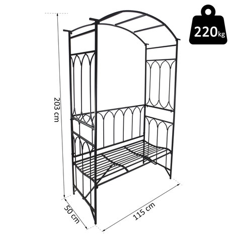 Rozenboog bank - Tuinbank met rozenboog - Rozenboog - Tuinboog met zitje -Tuinbank - Filosofenbank - 115 x 50 x 203 cm