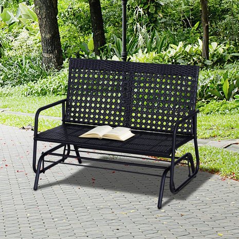 Schommelbank 2 zits - Tuinbank - Tuinstoel - Tuinschommel - Polyrotan - Zwart -  L120 x B76 x H90 cm