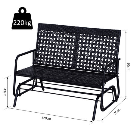 Schommelbank 2 zits - Tuinbank - Tuinstoel - Tuinschommel - Polyrotan - Zwart -  L120 x B76 x H90 cm