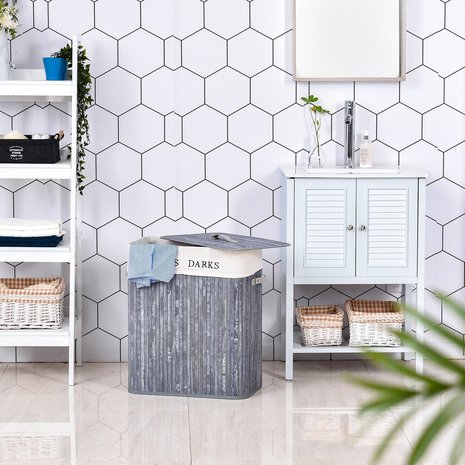 Bamboe wasmand 100L - Luxe wasmand - Wassorteerder - 2 compartimenten - Grijs