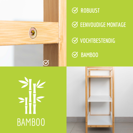 Badkamerkast - Bamboo - Kast - Handdoekenrek - Bamboe - 3 schappen - H72 x B44 x D30 Cm