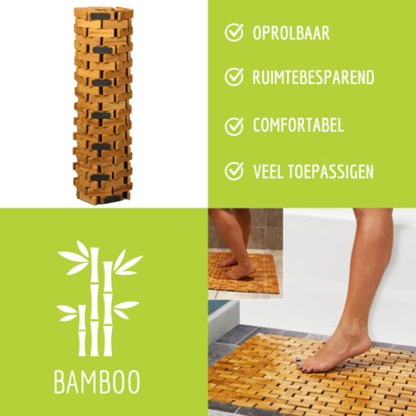 Badmat - Bamboo - Douchemat - Antislipmat douche - Bamboe - 45X45 CM 