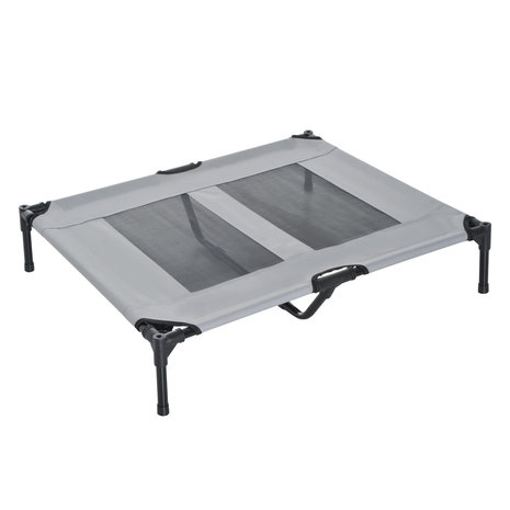 Honden Ligbed met zonnedak - Hondenstretcher met zonnetent -  Honden -  Grijs- zwart - L92 x B76 x H90 cm