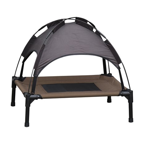 Honden Ligbed met zonnedak - Hondenstretcher met zonnetent -  Honden -  Koffie- zwart - L61 x B46 x H61 cm