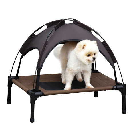 Honden Ligbed met zonnedak - Hondenstretcher met zonnetent -  Honden -  Koffie- zwart - L61 x B46 x H61 cm