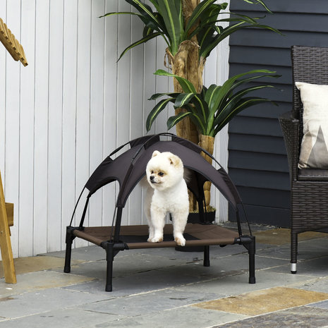 Honden Ligbed met zonnedak - Hondenstretcher met zonnetent -  Honden -  Koffie- zwart - L61 x B46 x H61 cm