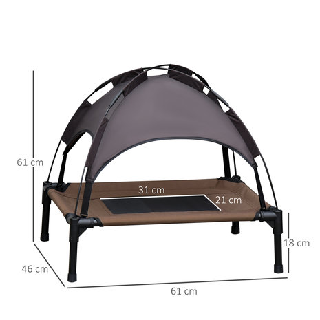 Honden Ligbed met zonnedak - Hondenstretcher met zonnetent -  Honden -  Koffie- zwart - L61 x B46 x H61 cm