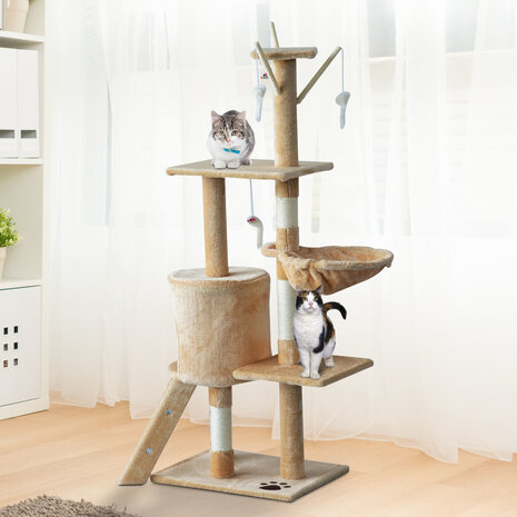 Krabpaal - Kattenkrabpaal  - Krabpaal voor katten - Kattenspeeltjes - Katten - Beige - Wit - L50 x B35 x H131 cm