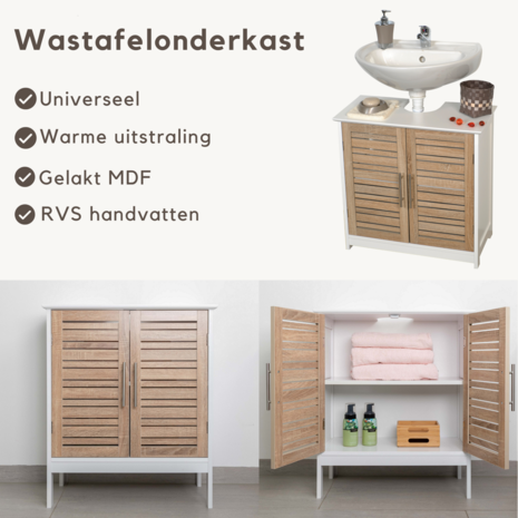 Badkamerset - Wastafel onderkast - Wastafelmeubel - Kolomkast - Badkamerkast - Complete set - Wit/Eiken