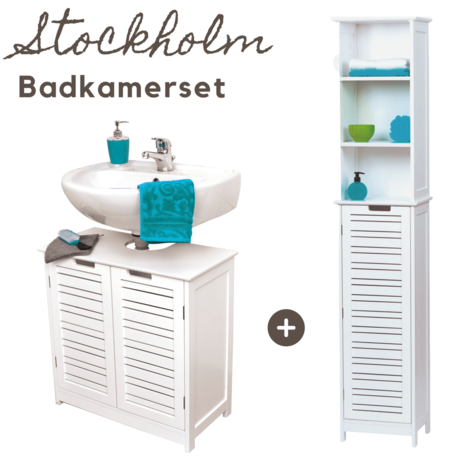 Badkamerset - Wastafel onderkast - Wastafelmeubel - Kolomkast - Badkamerkast - Complete set - Wit