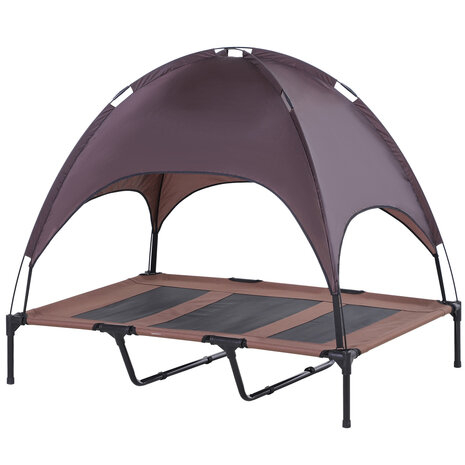 Honden Ligbed met zonnedak - Grote Hondenbed Stretcher met UV Canopy - Hondenstretcher met zonnetent - XXL - 110x68cm - Koffie