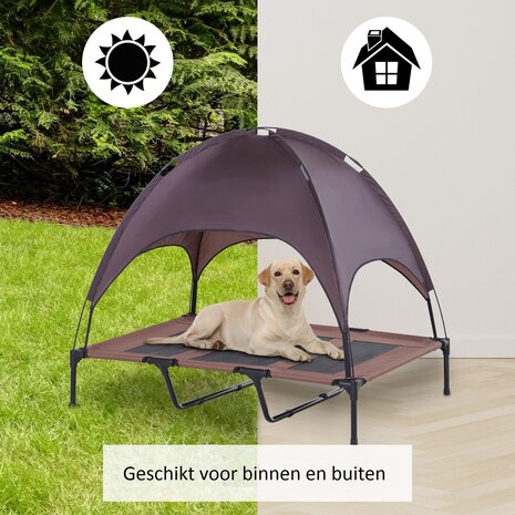 Honden Ligbed met zonnedak - Grote Hondenbed Stretcher met UV Canopy - Hondenstretcher met zonnetent - XXL - 110x68cm - Koffie