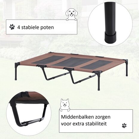 Honden Ligbed met zonnedak - Grote Hondenbed Stretcher met UV Canopy - Hondenstretcher met zonnetent - XXL - 110x68cm - Koffie