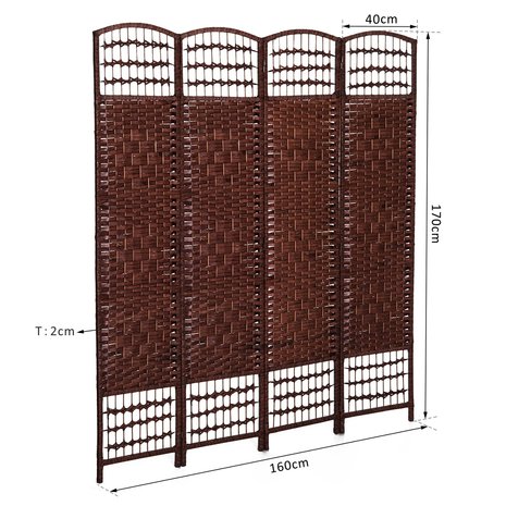 Scheidingswand - Roomdivider - Kamerscherm -  Decoratie - Wonen - 4 panelen - Bamboe - Bruin -  B160 x T2 x H170cm