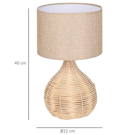 Tafellamp - Lampen - Tafellamp woonkamer  - Decoratie - Modern -  Linnen - Rotan - Beige -  22L x 22W x 40H cm