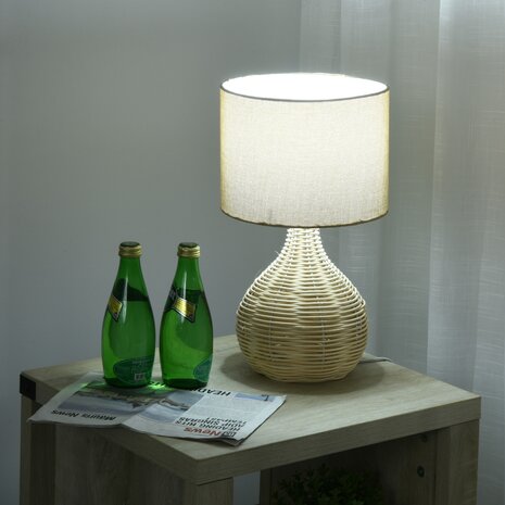 Tafellamp - Lampen - Tafellamp woonkamer  - Decoratie - Modern -  Linnen - Rotan - Beige -  22L x 22W x 40H cm