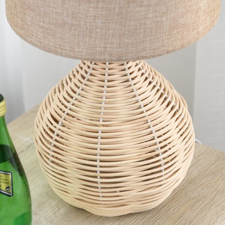 Tafellamp - Lampen - Tafellamp woonkamer  - Decoratie - Modern -  Linnen - Rotan - Beige -  22L x 22W x 40H cm