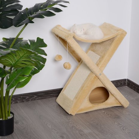 Krabpaal met grot en hangmat - Kattenkrabpaal - Kattenspeeltjes - Katten - 50 x 32 x 65 cm