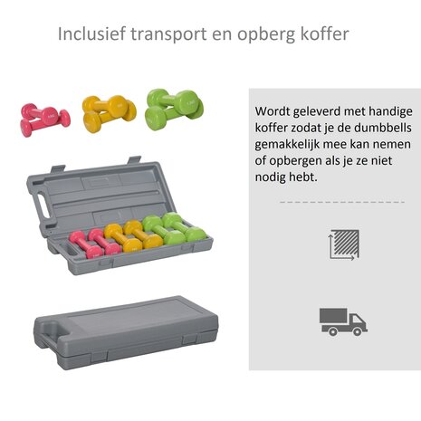 Dumbbell set - Aerobics set - Dumbbells - Met koffer - 6 gewichten