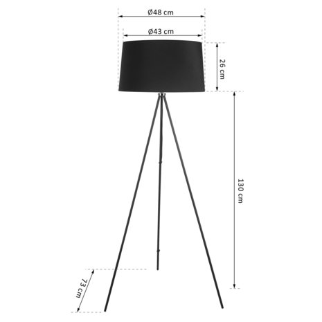 Staande vloerlamp op statief minimalistisch design - Staande lamp op driepoot modern - Zwart - 40W - 48 x 156 cm