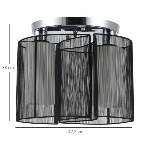 Plafondlamp - 2 x E27 fitting - Zwart -  &Oslash;47,5 x 33H cm