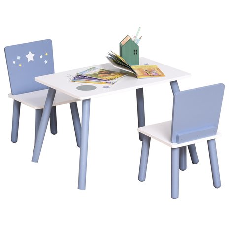 Kinderzitgroep  3 - delig - Kinderstoel - Kindertafel - Kinderspeelgoed - Speelgoed 2-4 jaar - Blauw/wit