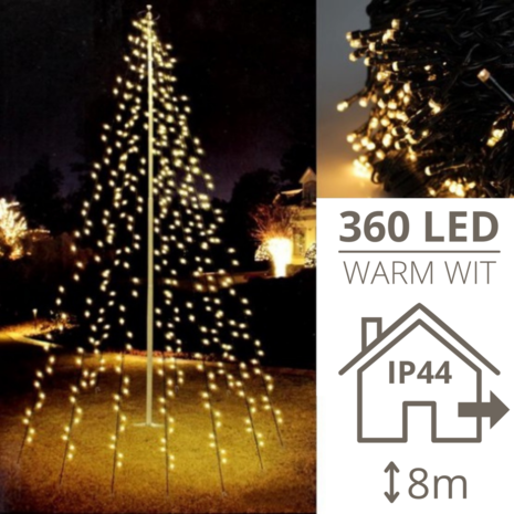 Vlaggenmast kerstverlichting -  8 meter - 360 LED&#039;s - Kerstverlichting buiten - Kerstversiering - Kerst