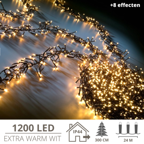 Kerstverlichting - Kerstboomverlichting - Clusterverlichting - Kerstversiering - Kerst  - 1200 LED&#039;s - 24 meter - Extra warm wit