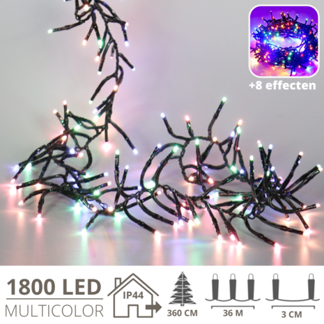 Kerstverlichting - Kerstboomverlichting - Clusterverlichting - Kerstversiering - Kerst  - 1800 LED&#039;s - 36 meter - Multicolor