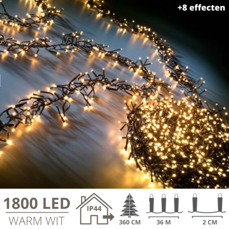 Kerstverlichting - Kerstboomverlichting - Clusterverlichting - Kerstversiering - Kerst  - 1800 LED&#039;s - 36 meter - Warm wit