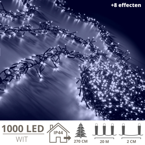 Kerstverlichting - Kerstboomverlichting - Clusterverlichting - Kerstversiering - Kerst  - 1000 LED&#039;s - 20 meter - Wit
